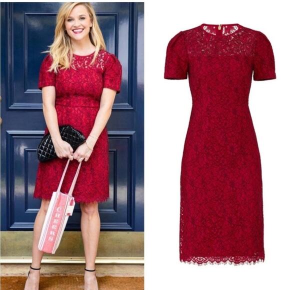 NWT NEW Draper James Collection Regal Red Knee Length Lace Sheath Dress - Picture 2 of 13